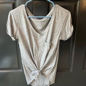 Aerie Light Gray Knot Front V-Neck Tee